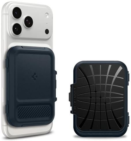 Spigen Lock Fit MagFit MagSafe Kartenhalter mit Verschluss-System Kompatibel mit iPhone 17/16/15, andere MagSafe-Modelle und Google Pixel 10-Serie mit Pixelsnap - Metallschiefer