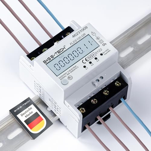 Stromzähler [FLDS100-DR] für Hutschiene mit Tageszählwerk (rückstellbar) und Lastanzeige, Drehstromzähler 100A, 3,9TE, S0, digital LCD beleuchtet, (Weiß)