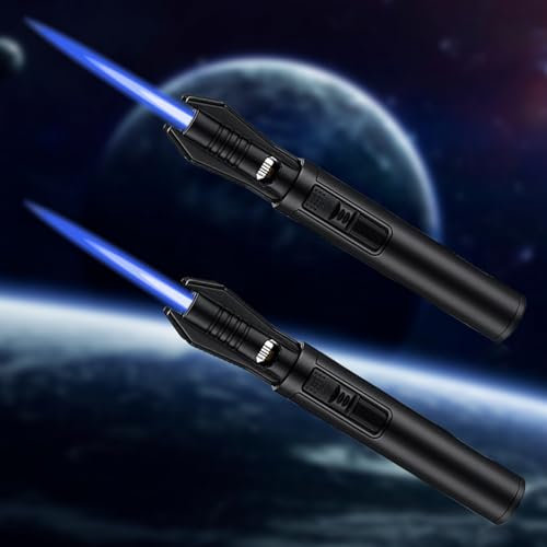 2 Stück Jetflamme Feuerzeug, 13.6CM Winddicht Langes Stabfeuerzeug, Schwarz Sturmfeuerzeug Gas Nachfüllbar, Jet Feuerzeug Gasfeuerzeug für Küche, Gebäck, Camping, Geschenke für Männer (ohne Gas)