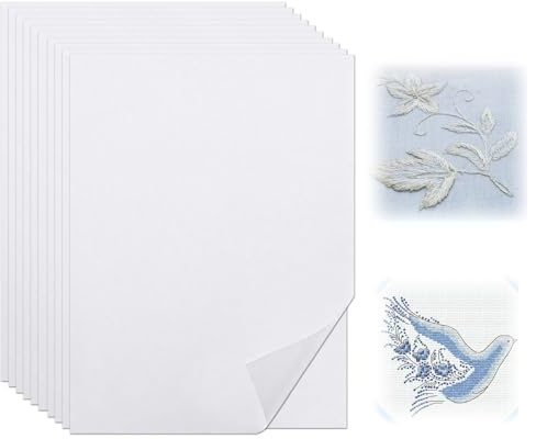 10 Pcs Water Soluble Embroidery Stabilizer - A4 Dissolvable Embroidery Paper for Machine Embroidery & Hand Stitching, Adhesive Patches Square bondaweb for Applique,Fabric,Blanket,Buckram,Cloth