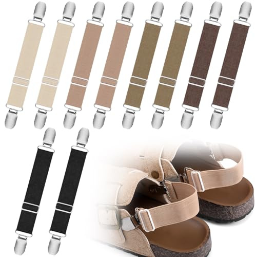 Suncalla 5 Pairs Elastic Shoe Straps Adjustable Anti-Loose Shoe for Mules Clogs Footbed Cork Platform Slipper Suede Leather Mules Shoes Potato Boot Sandals Cotton Slippers
