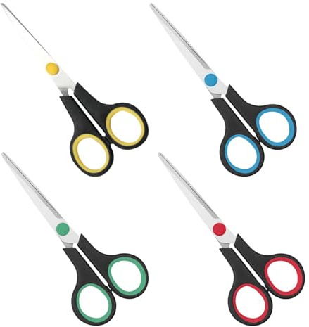 4Pcs Small All Purpose Craft Scissors - Stainless Steel with Protective Cover, MiniStainless Steel Blades, for Paper and Tapes Heavy Duty, for Home Office School, 5.5 Inch (Red, Yellow, Blue, Green)