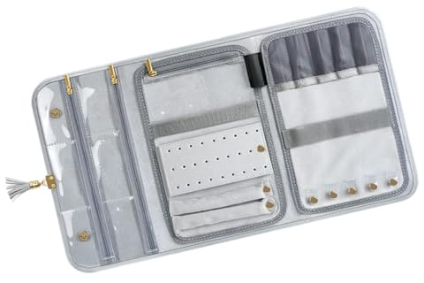 VALICLUD Bolsa Enrollable para Joyas Organizador de Viaje Estuche Plegable Portátil para Mujer Gran Capacidad y Cierre Protege Collares y Pendientes Color Gris Material Duradero