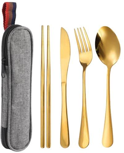 Posate da Campeggio Kit con Borsa Portaoggetti, Set di Posate da Viaggio con Astuccio, Posates da Viaggio, Posates da Campeggio Acciaio Inox, Utensili da Viaggios con Custodia, per Campeggiare