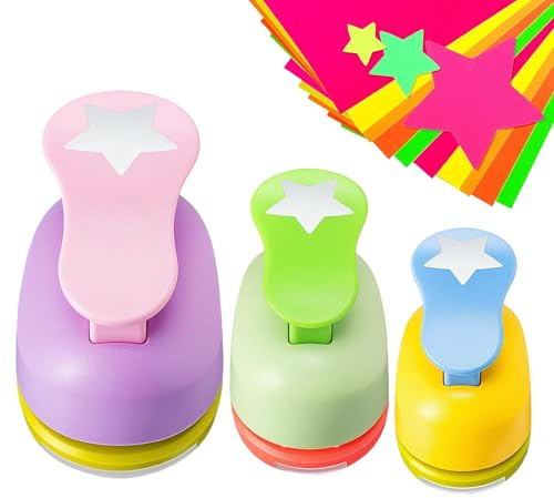 Juego de 3 perforadoras de estrellas, perforadoras de papel con agujeros de 5/2,5/1,5 cm para manualidades, álbumes de recortes, tarjetas, fotos y mucho más