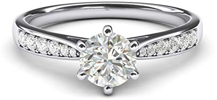 10k white gold 1.0 CT Classic 6-Prong Simulated Diamond Engagement Ring Graduated Side Stones Promise Bridal Ring (6)