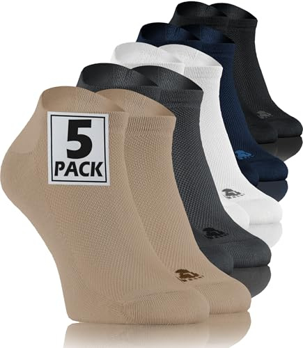 Sesto Senso Calcetines Sport Cortos Sneakers de Algodon Mujer Hombre 5 Pares Pack 44-46 Mix Negro Blanco Azul Oscuro