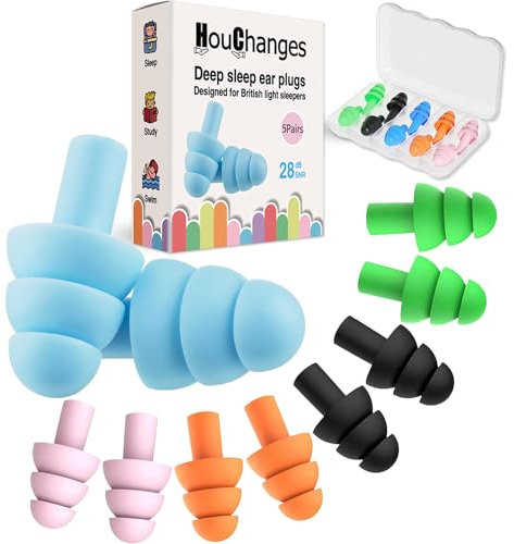5Pairs Ear Plugs for Sleep Soft Silicone Ear Plugs for Sleeping Noise Cancelling Multicoloured