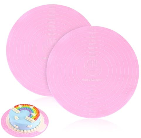 2Pcs Silicone Baking Mat with Measurements,30cm/12inch Non Stick Reusable Round Baking Silicone Baking Mat,Silicon Baking Slip Mats Pastry Mats for Cake Turntable Stand