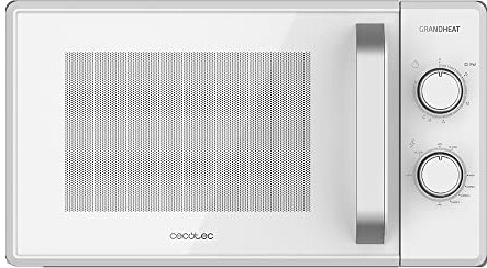 Cecotec Microondas de 20 Litros con Grill Grandheat 3120. 1050 W, Grill de 1000 W, Revestimiento AntiDirt iTech, Modo descongelación, Temporizador 35 min, FullWhite y detalles metalizados