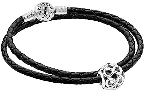 PANDORA Conjunto de pulsera de cuero para mujer con charm de infinito 51523