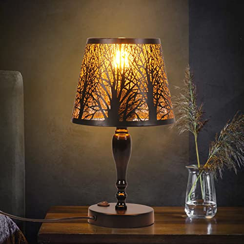 AIRTWESD Lampada da tavolo industriale in metallo, lampada da tavolo rustica E27 con paralume a gabbia, lampada da comodino Edison vintage per soggiorno, con interruttore (senza lampadina)