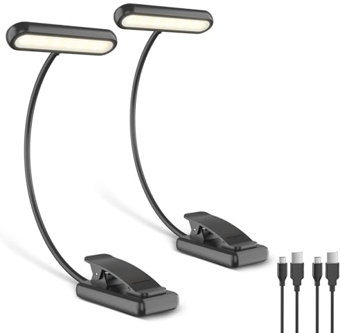 iFalarila Uppladdningsbar läslampa i 2 delar med typ-C-kabel, 12 LED läslampa med klämma [3 färger och 10 ljusstyrkor] Liten svanhals flexibel sängklämma Boklampor för barn