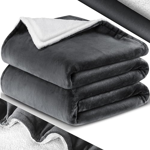 KESSER® Kuscheldecke Flauschige Sherpa Extra Weich & Warm Wohndecke Flanell Fleecedecke, Falten beständig/Anti-verfärben als Couchdecke Sofadecke oder Bettüberwurf, 150 cm x 200 cm (XL) Anthrazit