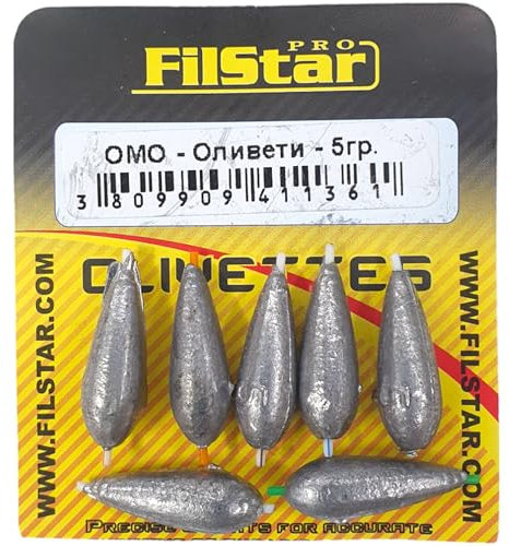 PRO FILSTAR Inline Olivette fiskebly set 7 x 5 g – blyvikter – dropshot bly – fiskefiske – fiskevikter – fiske med fiske drop shot bly – fisktillbehör – hagelbly – blyröd