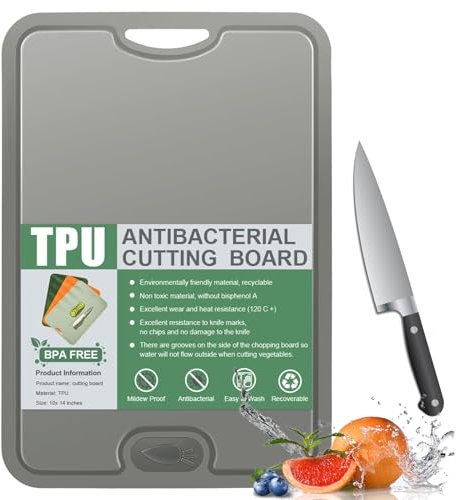 Rubessia Planche à découper flexible avec rainures à jus, planches à découper en TPU flexible résistant aux rayures, planche de cuisine, sans BPA, passe au lave-vaisselle, antidérapante