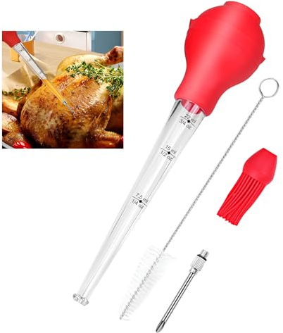AUSYIWI Fleischspritze, Bratenspritze, Truthahnbaster mit 4 Teilen von kommerzieller Qualität aus FDA-Silikon, inklusive Nadeln, Grillbürste und Reinigungsbürste, Küchenwerkzeug für Grill BBQ Fleisch