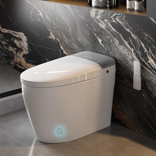 HAWKROWN Smart Toilet, Bidet Toilet with Pump Assisted,Auto Dual Flush, Foam Shield, Foot Sensor Operation, 12-Inch Rough-In, Heated Bidet Seat, Warm Water & Dryer LED Display & Night Light (ST-A01)