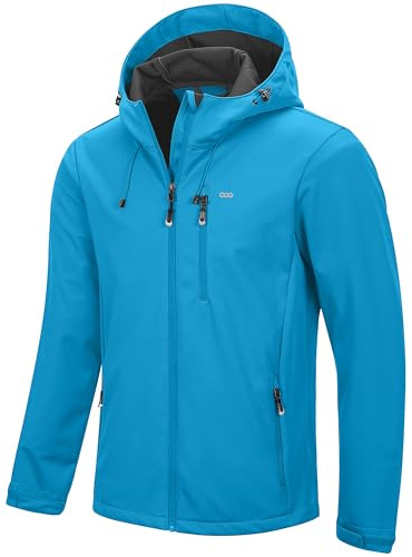 33,000ft Men's Softshell Jackets Outdoor Windproof Coat Breathable Lightweight Windbreaker Casual Functional Jackets with Hood for Running, Cycling,Sky Blue XL