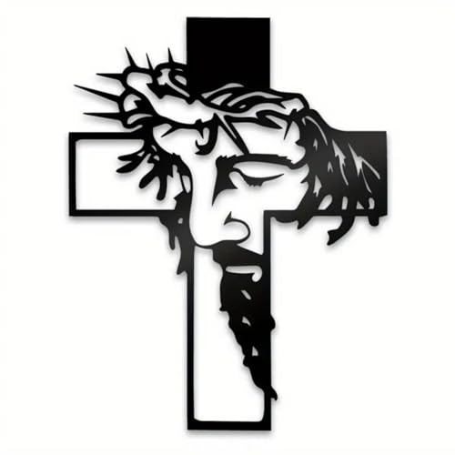 Black Jesus Wall Cross Decor Metal Crucifix Wall Hanging Wall Sculpture for Living Room Home Office Thankful Religious Gifts Grateful Blessed Christian Gifts for Women Special Mother's Day Gift Home Decor Entry Way(Size:12.59 * 9.84in)