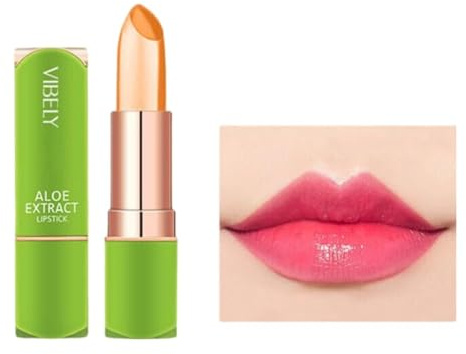 Aloe Vera Color Changing Lipstick, Long Lasting Moisturizing Jelly Lip Balm, Magic Temperature Color Change Lip Gloss with Aloe Extract, Hydrating Lip Plumper, Lip Care Makeup Essential - Orange Red