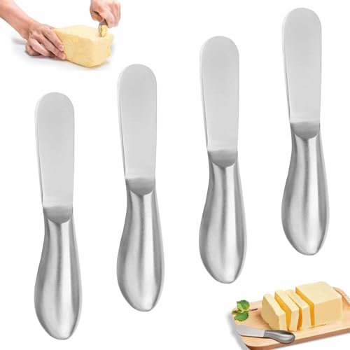 Vyanveo 4 Pezzi Coltello da Burro in Acciaio Inossidabile Piccolo Coltello Burro 13.5 x 2.5 cm Spalmaburro Coltelli da Burro per Spalmare Marmellata Formaggio Panna (Argento)