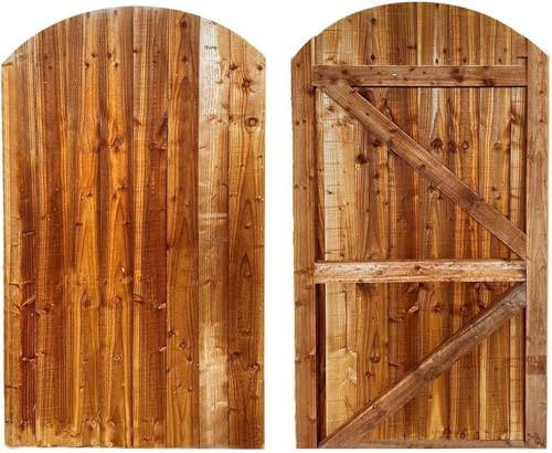 Feather Edge Dome Flat Top Semi-Braced Strong Garden Gate, Wooden Pressure Treated Timber Gate - Wooden Garden Gate (180cm High x 75cm Wide x 4.5cm Deep)