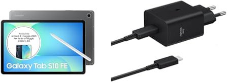 Samsung Galaxy Tab S10 FE con caricabatterie 45W con USB-C, Android Tablet, Display 10.9' LCD, Wifi, RAM 8GB, 128GB, 8.000 mAh, S Pen, Android 15, IP68, Gray [Versione italiana]