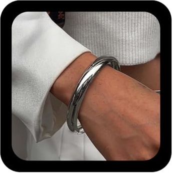 Cybche Punk Wide Chunky Bracelets Round Silver Bangle Bracelets Hinged Classic Bracelet Minimalist Metal Bracelet Stacking Silver Bangle Jewelry for Women