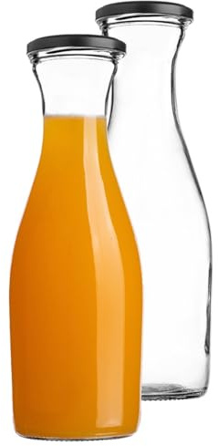 KADAX Set med 2 1L glasflaskor med skruvlock – tomma mjölkflaskor för juice, mjölk, smoothie och sirap, livsmedelsförvaring