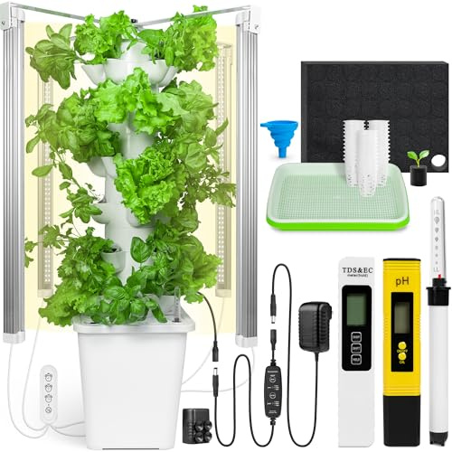 Carpathen Kit de sistema de cultivo hidropónico, jardín inteligente blanco con luces LED de crecimiento, 35 plantas, maceta vertical de interior para hierbas, verduras