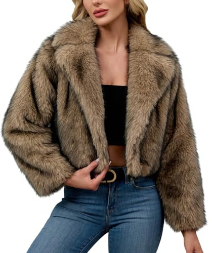Generisch Abrigo de piel para mujer, chaqueta de pelo de invierno, térmico, mullido, abrigo de invierno, abrigo de manga larga, cuello de solapa, chaqueta de invierno, abrigo de piel sintética, ropa