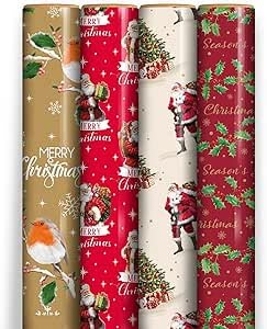 Pack of 4 x 7 M Christmas Character Wrapping Paper roll -Perfect for Christmas, Birthday, Festival, Party or Wedding Gift and Festive Decoration