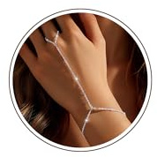 Chihayafuji Silver Hand Chain Bracelets for Women 14K Gold Plated Trendy Dainty Stackable Finger Ring Hands Chains Beaded Bracelet Non Tarnish Adjustable Jewelry Gift Daily Party