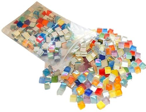 MINGBOLIN 445 g de coloridas piedras de mosaico para manualidades, 1 x 1 cm, piedras de mosaico de cristal cuadradas, mini piedras de mosaico para manualidades, macetas creativas, marcos de fotos