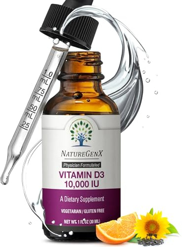 NatureGenX Vitamin D3 Liquid Drops – Immune Support & Bone Strength for Adults – Vegan, Non-GMO, Gluten-Free – 30ml (1-Month Supply)