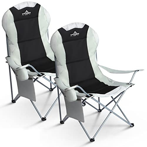 Wyldness Premium Padded Camping Chairs Set of 2 - Luxury Collapsible Outdoor Seats with Side Pockets & Cup Holder, Lightweight, Heavy-duty & Waterproof for Garden, Fishing, Picnic, Travel (Back)