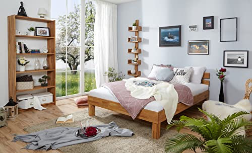 TiCAA Einzelbett Doppelbett Gästebett, Funktionsbett für Schlafzimmer, Kinderzimmer aus Massiven Eichenholz Bettgestell 140 x 200