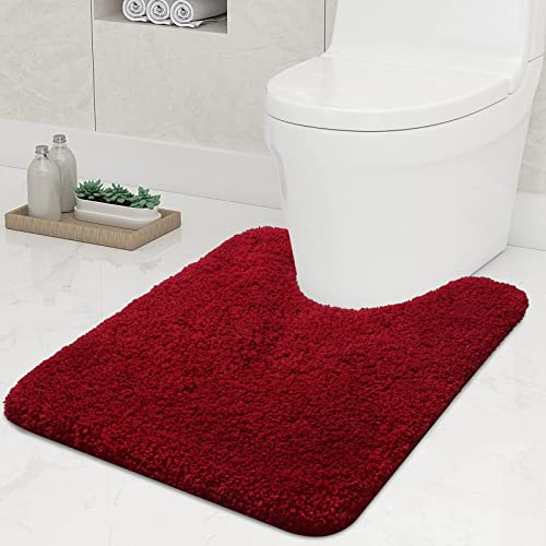Homaxy rutschfeste Weiches Vorleger Toilette mit Ausschnitt 51 x 61 cm, Saugfähig Badematte Stand WC, Waschbar Badteppiche für WC, Weinrot