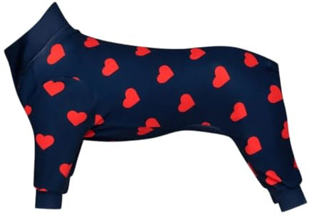 Spark Paws Hundepyjama, ultraweich und 4-Wege-Stretch, Erholungsanzug nach Operation, Schlafanzug Onesie für Kleine, Mittlere und Große Hunde - Hearts - S