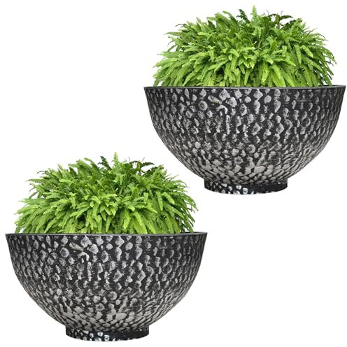 SG Traders Cathay Bowl Plant Pot Large Garden Plant Pots Elegant Design, Garden Planters Outdoor With Drainage Holes, Versatile Flower Pots and Planters (25cm Black Silver)