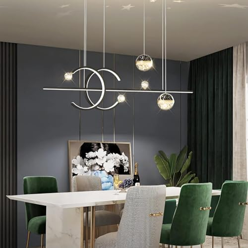 WHLL Esszimmer Lampe Hängend Moderne LED Esstisch Lampen Hängend Esszimmerlampe Dimmbar Pendelleuchte Sternenhimmel Hängelampe Esstisch Höhenverstellbar mit Fernbedienung 100CM Schwarz Stil 2