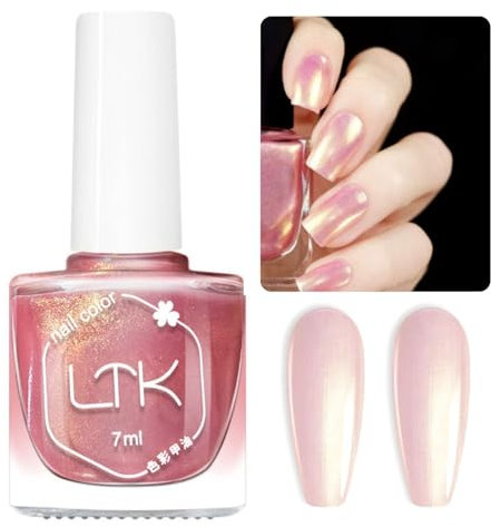 Pearl Nail Polish - Pink Glitter Nail Varnish - 60 Second Nail Varnish Mermaid - Iridescent Nail Polish Strengthener Long Last - Nail Art DIY Home