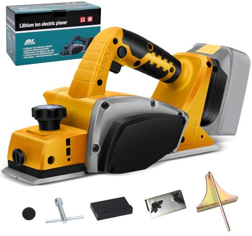 Akku Elektrohobel Holz mit 20V Akku, Bürstenlose Elektrohobel holz Hobelbreite 82mm, Spantiefe 2mm, 16500RPM Hobelmaschine Holzhobelmaschine (Ohne Akku) (Gelb)