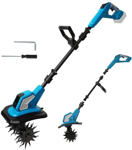 Motoazada inalámbrica para batería Makita de 18 V, azada eléctrica con doble rueda, 4 cuchillas, diseño desmontable, ancho de trabajo 17 cm, profundidad de trabajo 24 cm, para agricultura y cultivo