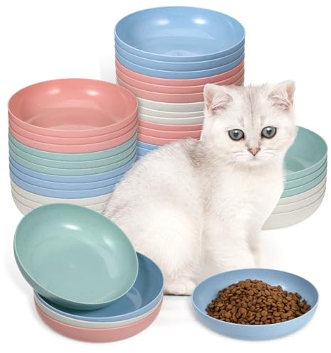 40Pcs Cat Dishes Whisker Friendly Shallow Wide Pet Food Water Bowl 6Inch Whisker Fatigue Cat Bowls Cats Food Dish Durable Wheat Straw Pet Plate Cats Feeding Bowl for Indoor Outdoor Short Legged Kitten