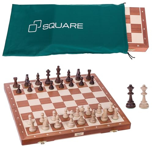 SQUARE - Scacchi da Torneo Professionale n. 6 Mogano + 2 x Dame + Borsa - Scacchiera in Legno - Gioco degli Scacchi Staunton 6