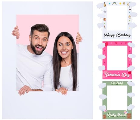 32 x 24 inch Blank Photo Booth Props DIY Happy Birthday Party Supplies Writable Picture Frame with Speech Bubble Signs Photo Booth Props for Valentine's Day Wedding Birthday Baby Shower Party Favors