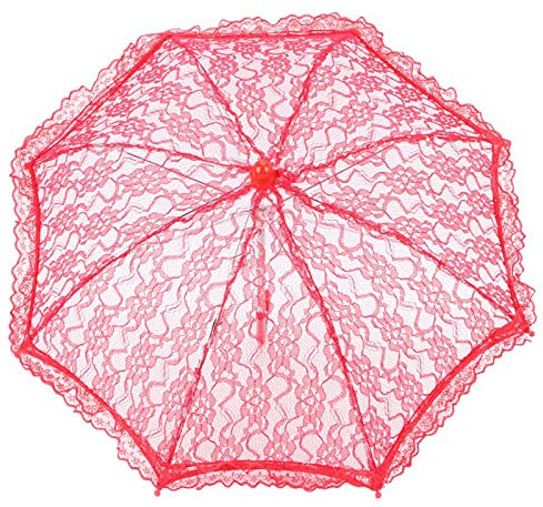 Akozon Spetsbröllopsparaply - Broderade Bröllopsfotorekvisita, Elegant Tillbehör för Festdekoration (5123 röd)