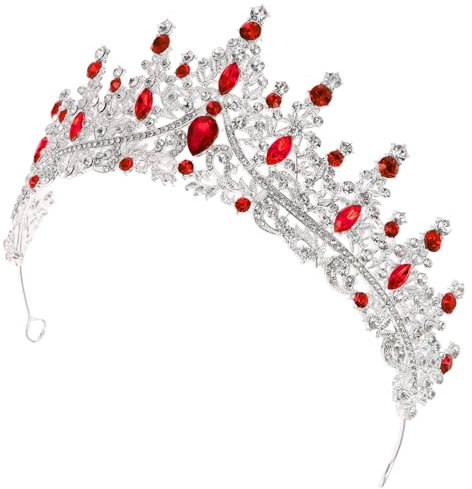 Milisten Couronne de Strass Argentée et Rouge pour Femmes, Accessoires Cheveux pour Mariage, Anniversaire et Bal de Fin D'année, Bandeau Princesse pour Fête et Costume, Ornement de Tête